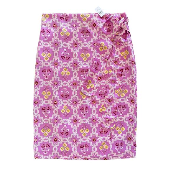 NWT Ann Taylor Pink Floral Geo Print Faux Wrap Midi Skirt Women’s Size 14 NEW - Picture 1 of 9
